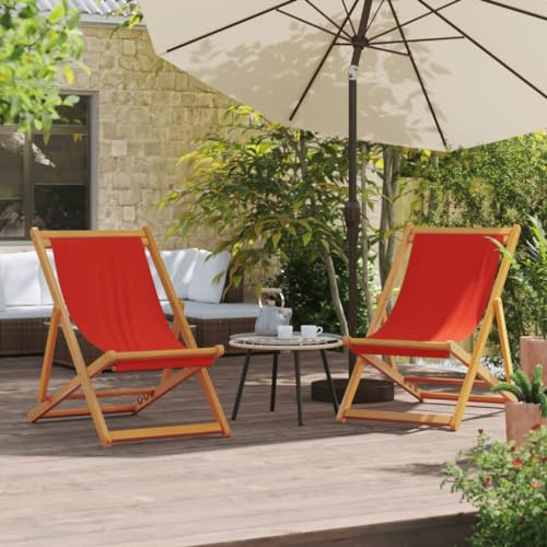 Frdhee Gartenstühle Gartensessel, Strandstühle 2 STK. Klappbar Rot Stoff für Garten, Balkon, Hinterhof