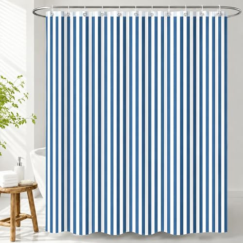Hopomoon Duschvorhang 180x180 cm Blau Weiß Gestreift, Anti-Schimmel Wasserdicht Polyester Badvorhang im Maritimen Stil für Badewanne & Dusche, Blickdicht, Waschbar, inkl. 12 Ringe