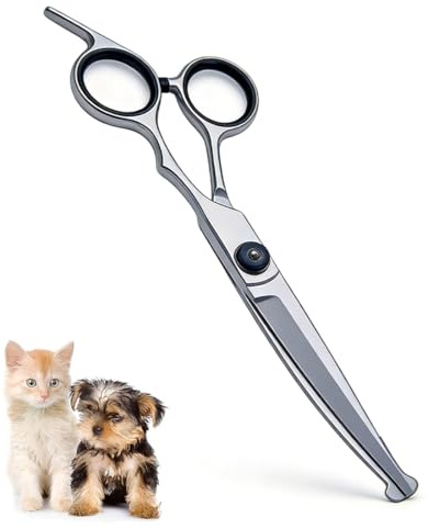 KEPYATI Tijeras Curvas Para Perros, Tijeras Para Mascotas, Tijeras De Acero Inoxidable Con Puntas Redondas De Seguridad, Tijeras De Adelgazamiento, Accesorios Para Cortar El Pelo De Gatos （Negro）
