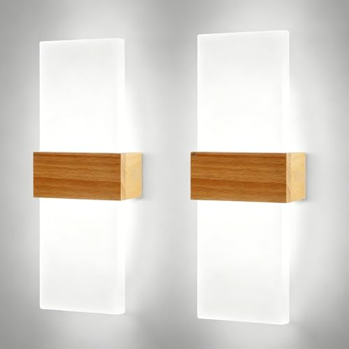 guobinZH 2 Apliques Pared Interior LED 12W Luz Blanca de 6500K en Acrílico | Lámpara de Muro Up & Down Moderna con Carcasa de Madera Lámpara de Pared Luz para Escalera Pasillo Salón Dormitorio