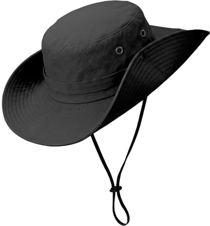 HIVTE Dames Solhatt - UPF 50+ UV-skydd, 12cm bred bård, vikbar, vändbar, snabbtorkande, andningsbar nät, utomhus, vandring, strand, safari (svart)