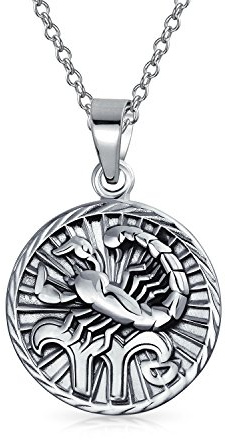 Bling Jewelry Scorpion Signe Astrologique Horoscope Pendentif En Forme De Médaillon Rond Pour Femmes Collier En Argent Sterling Antique