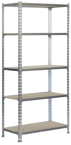 SimonRack Schwerlastregal, Lagerregal, 200x100x40 cm, Metallregal, Kellerregal, Biegestelle 150 kg, 5 Holzfachböden, Verzinkt/Holz - Maderclick | 5 Höhen, Holzablage, Biegepunkt 150 kg, Korrosionsschutzlackierung, Klicksystem-Montage, Verzinkt