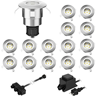 ledscom.de Lampada da incasso a pavimento a LED Atria per esterni alluminio bianco caldo, 14lm ciascuno, IP65, 40mm Ø set di 15