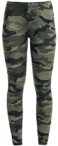 Urban Classics Women's Camouflage Leggings, Comfortable Sport Pants, Stretchy Workout Trousers with Green Military Print, Regular Skinny Fit, Size: Large Wood camo, M