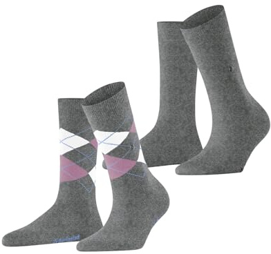 Burlington Damer Everyday 2-pack strumpor bomull svart grå många andra färger förstärkta damstrumpor med mönster andas rutiga multipack ONE-SIZE-FITS-ALL som present 2 par, Grå (ljusgrå 3401), 36-41 EU