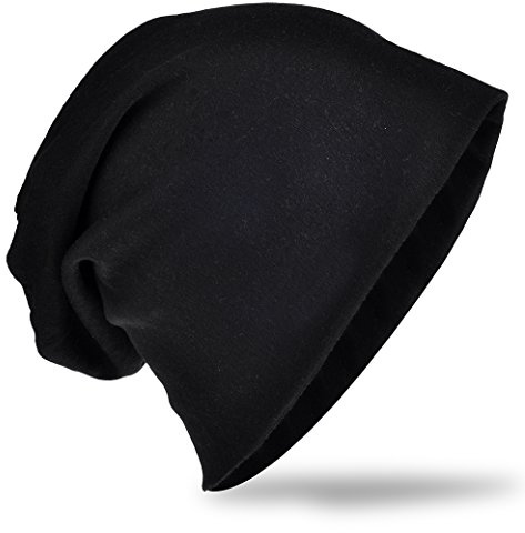 Jersey slouch beanie lång mössa unisex enfärgad män kvinnor mössor trend, svart, 52-54