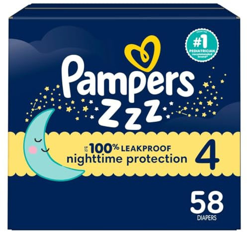 Pampers ZZZ Overnight Diapers, Size 4 (22-37 lbs), 58 Count, Nighttime Protection Disposable Baby Diaper, Night Time Leak and Skin Protection