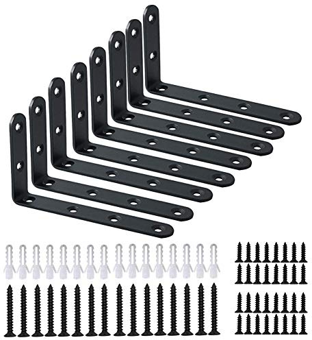 Corner Brace 8 Pcs Shelf Bracket Heavy Duty Black Steel L Corner Brace, Decorative Joint Angle Bracket for Shelf 5 InchX3 Inch Shelves Wall Hanging Bracket with Screws (125X75mm(5 InchX3 Inch)(4PCS)