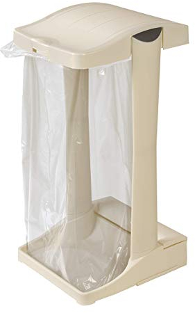 System - Müllsackständer * PREMIUM * mit integriertem Aufbewahrungsfach, 60-120 L perlweiß