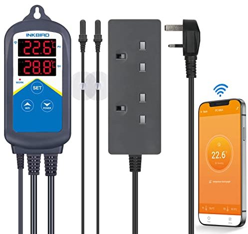 Inkbird ITC-306A-WiFi Aquarium Temperature Controller Aquarium Thermostats Fish heater thermostat with Dual Heating Socket for Marine Tank Fish Shrimp Tortoise（No Timer）