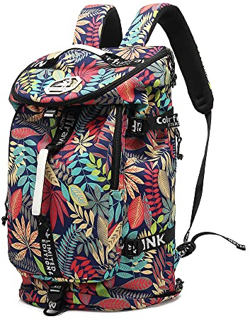Kalesi Gym Duffle Bag Backpack 4-Way Waterproof with Shoes Compartment for travel Sport Hiking Laptop (Floral-bright)