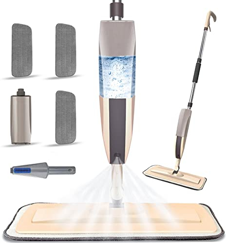 Microfiber Spray Mop for Floor Cleaning, Dry Wet Wood Floor Mop with 3 pcs Washable Pads, Handle Flat Mop with Sprayer for Kitchen Wood Floor Hardwood Laminate Ceramic Tiles Dust Cleaning