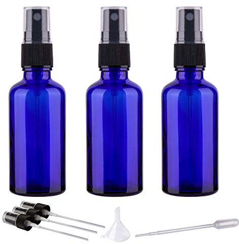 Hydior 2oz Small Fine Mist Spray Bottles For Essential Oils, Blue Glass Spray Bottle 3 Pack