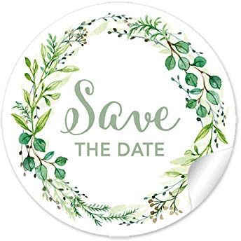24 STICKER Save the Date Etiketten als Gastgeschenk mit Zweig in Grün als Siegel für Briefumschläge Anhänger oder Briefe zur Hochzeit Geburtstag Taufe, Aufkleber 4 cm, rund, matt