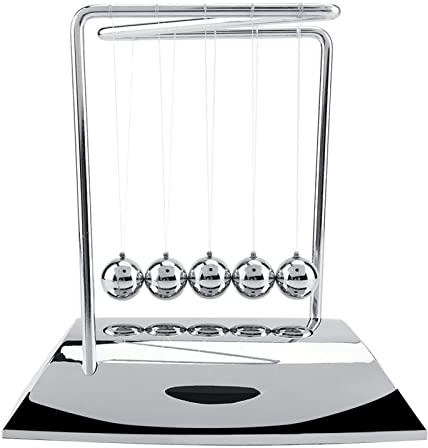 Newton's Cradle Balance Balls, 7.28in Solid Pendulum | Demonstrates energy & momentum, clacking relieves stress, pendulum aids focus, desk decor, 14 and over