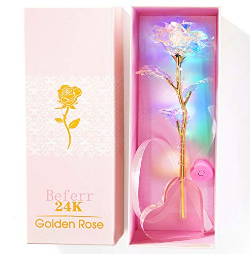 Beferr Galaxy Colorful Rose Birthday Gifts for Women Enchanted Rainbow LED | Birthday Rose Gifts for Women,Her,Best Present for Mum,Wife,Grandma,Sister Mothers,Anniversary,Gift with Heart Base