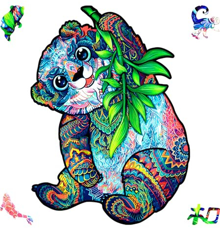UNIDRAGON Original Holzpuzzle — Ernster Panda, 110 Teile, Klein 7 x 9.4 Zoll (18 х 24 cm) Schöne Geschenkverpackung, Einzigartige Form Erwachsene und Kinder