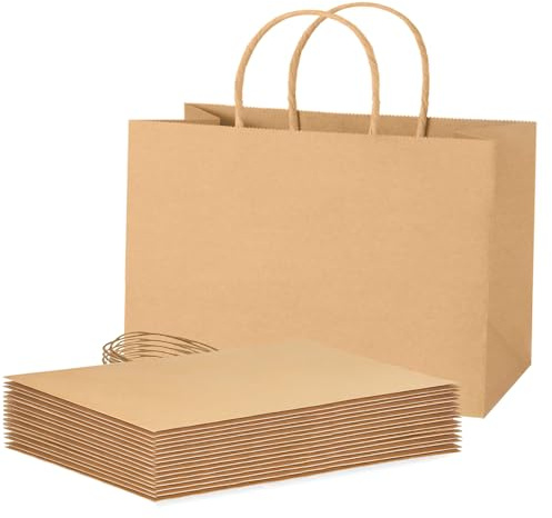 Weifeng 20 Stück Papiertüten Braun 30x12x23cm Geschenktüten mit Henkel | Papiertragetasche Tragetaschen Geschenktüten Papier für Partytüten, Einkaufstüten, Hochzeitstasche (Mittlere Größe,130GMS）