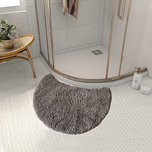 FUYILIFE Quadrant Curved Bath Mat, Semi Circular Shower Mat,Microfibre Corner Shower Mats Non Slip, Fluffy Washable Curved Bath Mat Rug (Gray), (A00009)