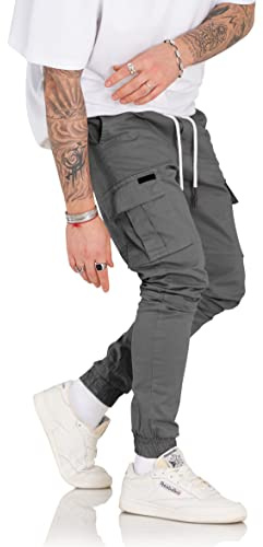 Rello & Reese Herren Cargo Jogger Cargohose Chino-Hose 20086 [Dunkelgrau, W34]