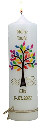 Christ-Kerzen Taufkerze ELLA mit Baum in Regenbogenfarben 1431