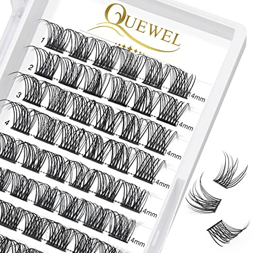QUEWEL Einzelne Cluster-Wimpern, natürliche C-Curl, 14 mm, Wimpernsegmente, breite Grundierung, einzelne Wimpern für Augen, Make-up, DIY-Wimpernverlängerung (Natural-C-14 mm)
