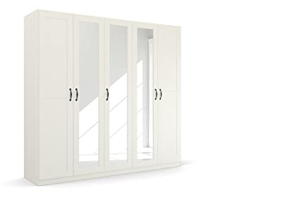 Rauch Möbel Quadra-Spin Cottage, Kleiderschrank, Farbe Weiß, Breite 226 cm | Schrank im Landhausstil, 5-türig, mit Spiegel, für Schlafzimmer, Kinderzimmer, Wohnzimmer, Garderobe, Flur