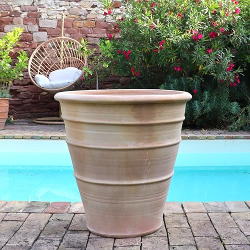 Palatina Pot de fleurs Yucca en terre cuite 60 cm 100 % fait main Pièce unique Décoratif intérieur/extérieur Résistant à l'hiver