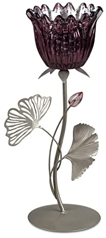 1 Stück Teelichtleuchter Leuchter Tischlicht1flm. 28cm Blüte Beere aus Metall sortierter Artikel