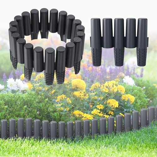 UISEBRT Rasenkante Kunstoff Holzoptik Beeteinfassung 5,6m Garten Border Gartenzaun Mähkante Beetumrandung Palisade Blumenbeet Garten Dekorativ, 1 Element (L x H): 28cm x 24,5cm, Anthrazit