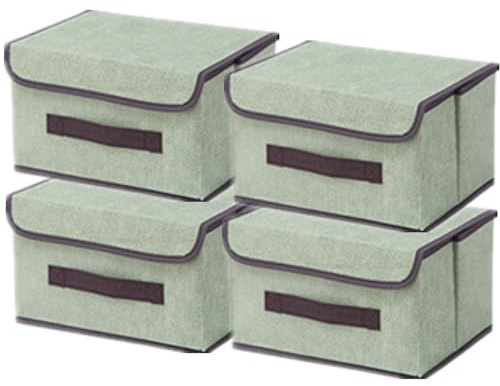 NCRGB 4 Stück Stoff Faltbare Aufbewahrungsboxen mit Deckel 26×19×16cm,Stoffaufbewahrungsbehälter mit Deckel,Kleiderschrank Organizer für Kleideraufbewahrung,Raumorganisation-Hellgrün