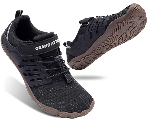 Grand Attack Barefoot Shoes Men Minimalist Lightweight Cross-Trainer Zero Drop Wide Toe Box Wrestling Weightlifting Walking Shoes Trail Running Sneakers Black Size 10