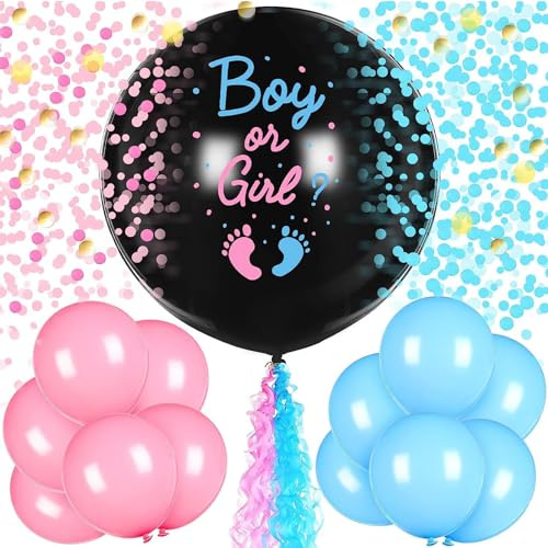 VIKY 27 Stk Gender Reveal Party Deko Set, Boy or Girl Ballon, Gender Reveal Balloon, Geschlechtsverkündung Baby Luftballon, Baby Geschlecht Verkünden Konfetti für Gender Party, Baby Shower