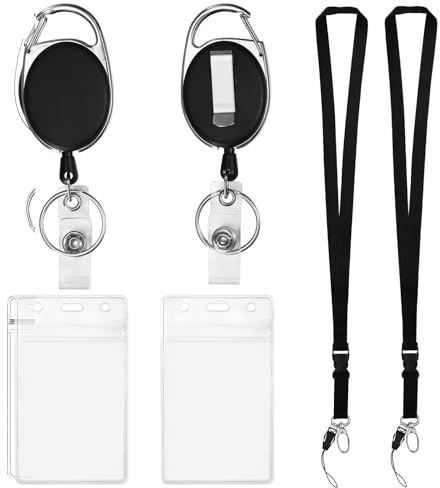 Ausweishülle mit Schlüsselband, inkl 4 Badge Kartenhalter(2 Horizontaler 2 Vertikaler), 2 Schlüsselbänder, 2 Abzeichenrolle, Ausweishalter Ausweishülle Namenschilder mit Clip, ID Badge Holder