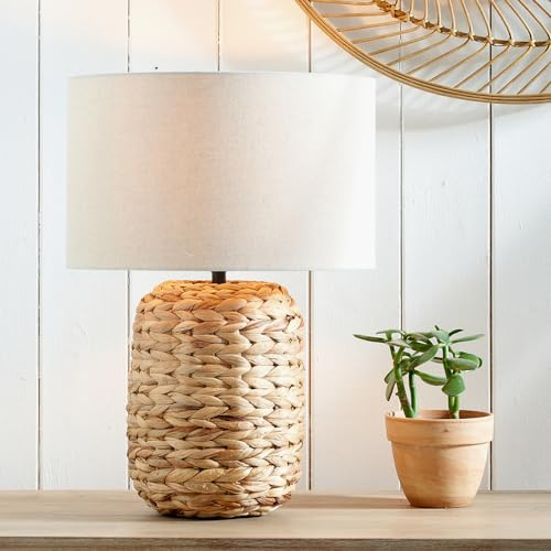 Seagrass Table Lamps For Living Room | Natural Boho Water Hyacinth Lamp With Cream Shade | Bedroom Bedside Table Lamps With Shade | Neutral Organic Standard Lamps (Tall: W35xD35xH50cm)