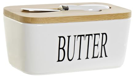 Mantequillera de Porcelana con Cuchillo Untador y Tapa de Bambu, Recipiente para Mantequilla de Alta Calidad