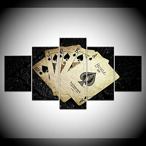 Quadro Carte Da Poker 5 Pezzi Stampa Su Tela In Xxl Immagini Moderni Murale Fotografia Grafica Decorazione Da Parete (Senza Cornice 200 X 100 Cm) - Ufficio/Hotel/Ristorante/Foto/Poster/Murale/Wall Ar