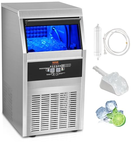 VEVOR Kommerzieller Eiswürfelbereiter Eismaschine 36 kg / 24 h, Gewerbliche Würfeleismaschine 11 kg Eisspeicherkapazität 40 Stk. Eiswürfel, Edelstahl Eiswürfelbereiter inkl. Wasserfilter & Eisschaufel