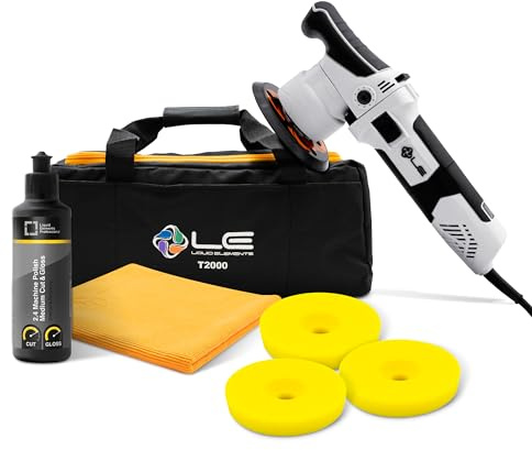 Liquid Elements Poliermaschine Set T2000 V4, 710W, One-Step-Verfahren | Exzenter Poliermaschine, inkl. Polierpads, Politur & Mikrofasertuch, für Ein-Schritt-Politur, praktische Handauflage
