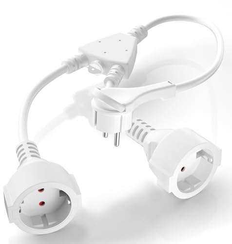 Doppelstecker für Steckdose, SNYZPN 2 in 1 Steckdosenadapter mit Flexible Kable, Verlängerungskabel mit 2-Fach Schuko Y PVC Isolierung, 3 x 1,5 mm², 16A/250V/Max 3680W, für Küche, Büro Weiß