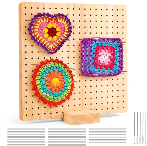 MXTIMWAN Granny Square Spanner,Handcrafted Wooden Blocking Board Häkeln,Bambus Blockierbretter,Sperrbrett Häkeln Holz,Blocking Board Mit 20 Edelstahlstiften und 5 Stiften Ösenstiften(23,5 cm)