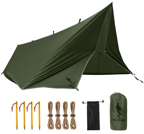 FREE SOLDIER Tarp Wasserdicht 3x3,2m Ultraleicht-Tarp Zeltplanen UV Schutz Camping Sonnensegel Zelt Freien Große für Camping, Wandern, Outdoor-Aktivitäten (Militärgrün)