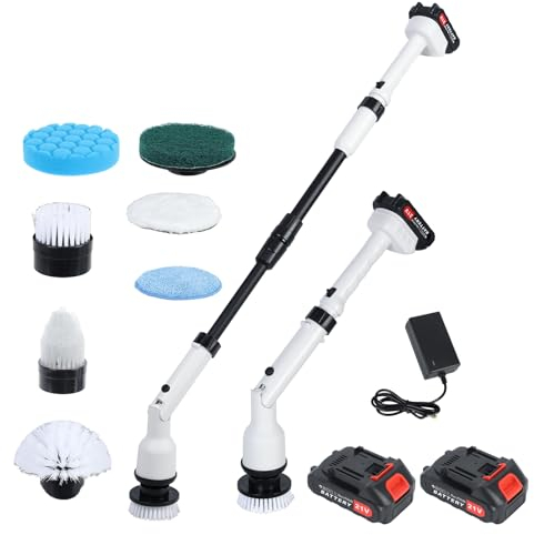 Luojuny Electric Spin Scrubber, 2024 Upgraded Electric Electric Cleaning Brush with Adjustable Handle, Cordless Cleaning Brush with 4 Replacement Brush Heads, Power Scrubber for Tub Tile Floor
