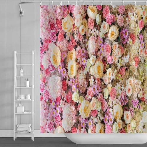 Duschvorhang Pfingstrose Orange Pink Duschvorhang Stoff Polyester Badevorhang Shower Curtains Antischimmel Duschvorhang Wasserdicht Duschvorhänge Duschvorhang 240x200 mit 12 Duschvorhangringen