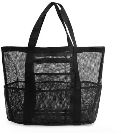 gogocow Mesh Beach Bag for Women, Foldable Waterproof and Sandproof Mesh Handbag, Large Pool Tote Bag for Beach Gym School Shopping Swimming Travel and Daily