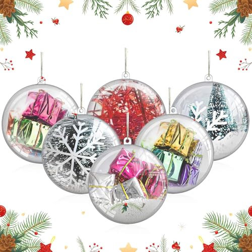 20 Bolas de Navidad Transparentes, Bolas de Navidad DIY de Plástico Transparente para Árbol de Navidad, Regalos de Decoración de Navidad