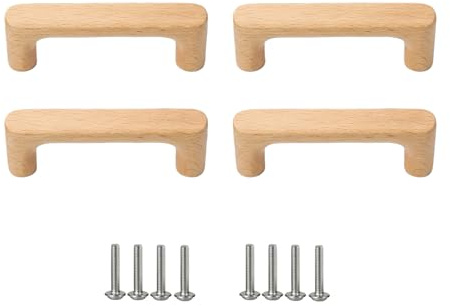 SANCHAKOU Küchengriffe 4 Stück Möbelzubehör Buchenlack Holz Doppelloch Einzelloch Holzgriff Schubladenschrank Lagerschrankgriff 96 Mm