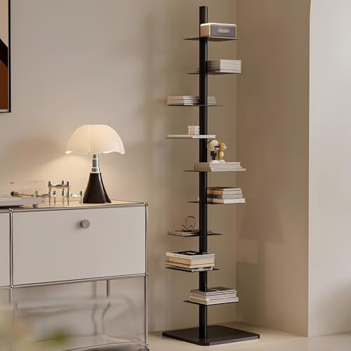 Bücherregal mit Rücken, 9-stöckiges Bücherregal aus Metall, Bücherregal mit Rücken, hohes, schmales Leiter-Bücherregal, einfaches, schmales, unsichtbares Bücherregal, vertikaler Bücherturm mit Rücken