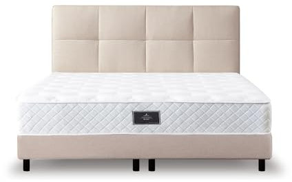 Z-hom Boxspringbett 180x200 cm Polsterbett gesteppt, Modernes Doppelbett Bettgestell Massivholz Stoffbett, Stabiler Bettrahmen für Schlafzimmer & Hotel, Leichte Montage, Beige (Ohne Matratze)
